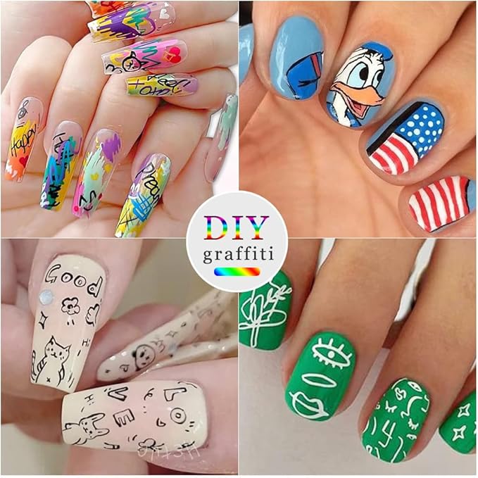 Nail Art Pens, 6 Colors Nail Art Markers Polish Pen with 3 Pcs Painting Stencils Set for 3D Nail Art, DIY Nail Art Beauty Gift for Christmas Stocking Stuffers Birthday Party