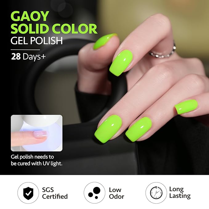 GAOY Neon Green Gel Nail Polish, 16ml Soak Off Gel Polish, UV Light Cure for Nail Art DIY Manicure at Home, 2278 Neon Green
