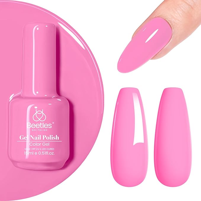 Beetles Pink Gel Polish - Bright Summer 15ML/0.51Fl Oz, Light Pink Gel Nail Polish, Soak Off UV LED Lamp Nail Art, Long-Lasting Manicure Salon DIY Home Spring Nails - Gifts for Her