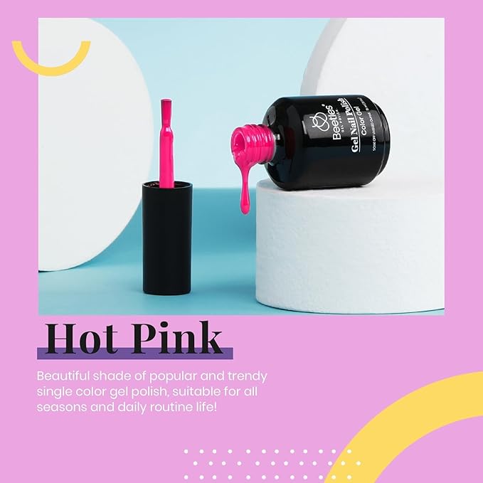Beetles Pink Gel Nail Polish - Hot Pink Gel Polish, 15ML/0.51Fl Oz Neon Color, Soak Off UV LED Lamp Nail Art, Long-Lasting Manicure Salon DIY Home Spring Nails - Gifts for Her