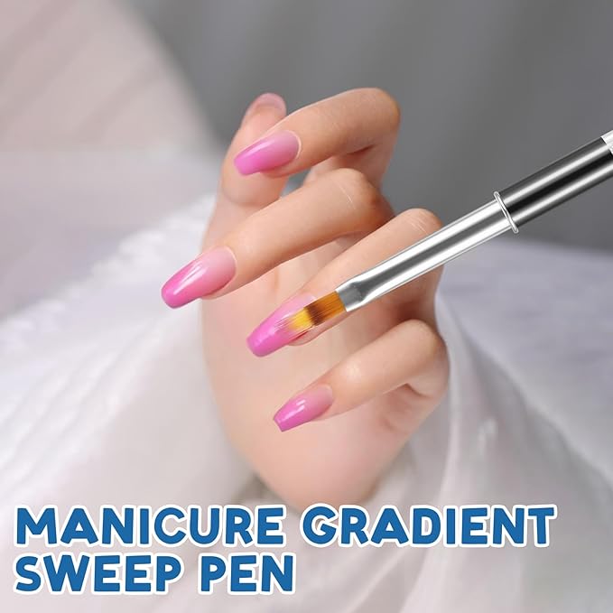 2 Pcs Nail Gradient Painting Brush Nail Art Brushes Ombre Nail Brush Manicure Tools with Rhinestone Handle UV Gel Polish Nail Drawing Pen for Nail Design