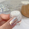 Super Glossy Mirror Effect White Pearl Chrome Nail Powder, Magic White Moonlight Effect Iridescent Pigment Powder for Nails