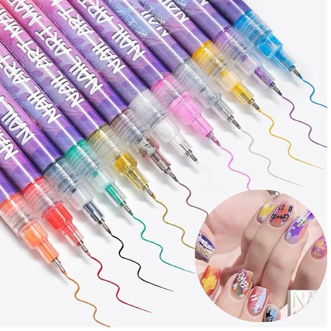12 Colors Nail Art Pens Set, Nail Art Markers Polish Pen for 3D Nail Art, Drawing Painting Liner Brush for DIY Nail Art Beauty Adorn Manicure Tools (1 box of 12 colors)