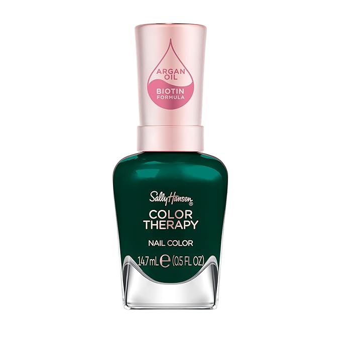Sally Hansen Color Therapy Nail Polish | Biotin, Argan Oil, Long Lasting, Healthy Nails, Nail Strengthener, Opaque | 453 Serene Green | Dark Green Nail Color