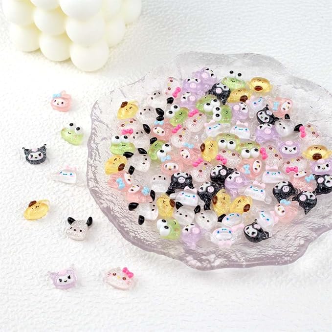 80Pcs Kawaii Nail Charms Set, 3D Cartoon Colorful Nails Accessories for DIY Nail Art, Y2k Resin Rhinestones Nail Decorations (80P)