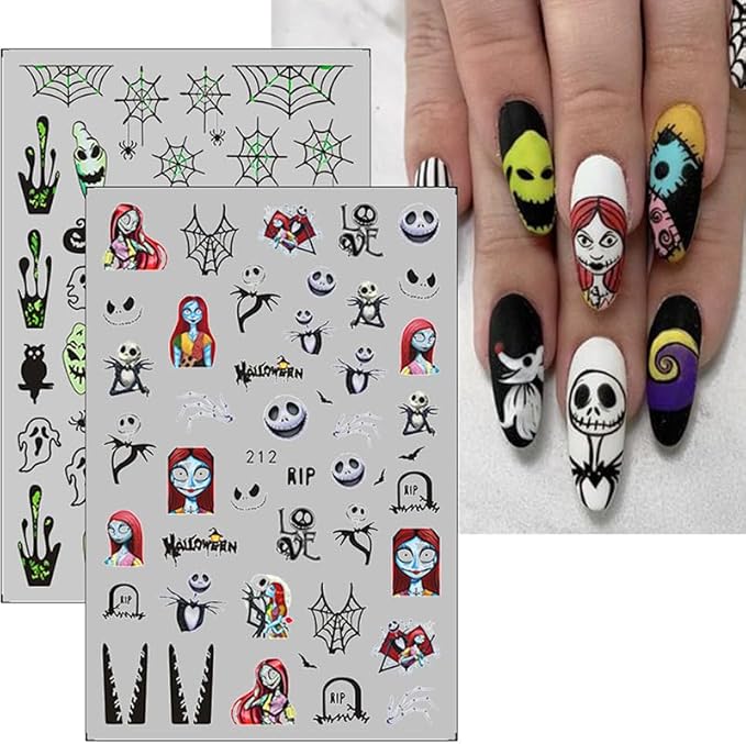 Halloween Nail Art Stickers Decals Halloween Horror Spooky Self-Adhesive Nail Designs Supply Halloween Devil Ghost Spider Web Nail Decals for Women Girls DIY Manicure Tips Horror Party Nail Decoration