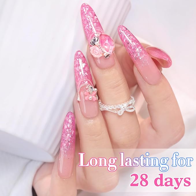 Double Rhythm 0.5Oz Glitter Gel Polish Same Color Same Bollte Shimmer Reflective Color for Nail Art Salon DIY Soak Off 15ml Nail Lamp Gel Polish at Home (Shell Pink-B1204)