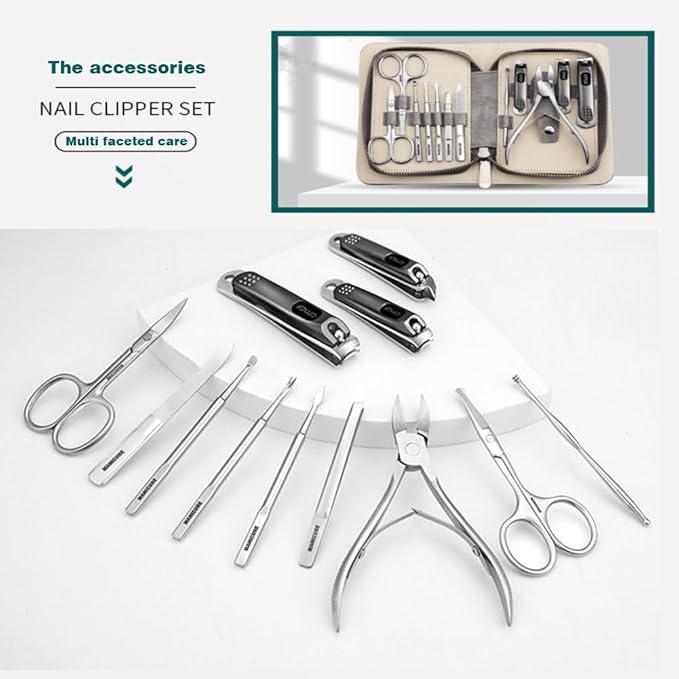 Professional Manicure Kit, Nail Scissors, Cuticle Cutter, Nail Clipper, Hand Sanitizer, Grey