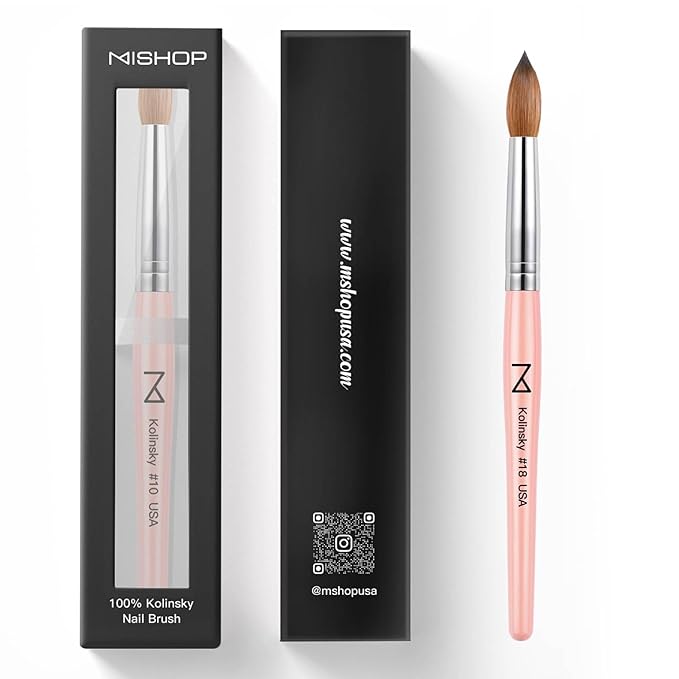 M – Majesti Pink 100% Kolinsky Acrylic Nail Brush | Professional Acrylic Sculpting & Application Brush | Handcrafted Premium Nail Art Tool for Nail Technicians (#10)