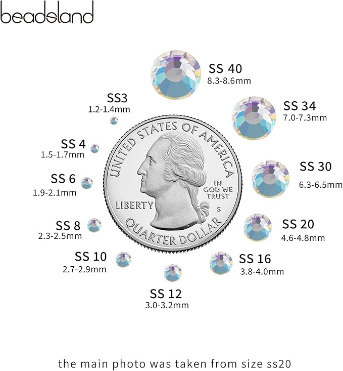Beadsland 2880pcs Flat Back Crystal Rhinestones Round Gems for Nail Art and Craft Glue Fix, Blue Moonlight,SS6,1.9-2.1mm