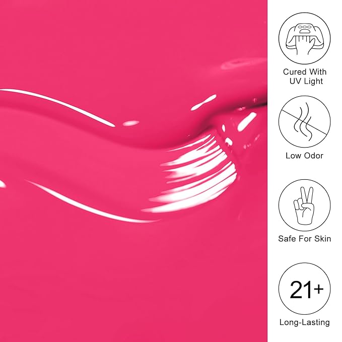 Imtiti Pink Gel Nail Polish, 0.5 Fl Oz Neon Pink Gel Polish Soak Off LED UV Spring Summer DIY Nail Art Starter Manicure Salon
