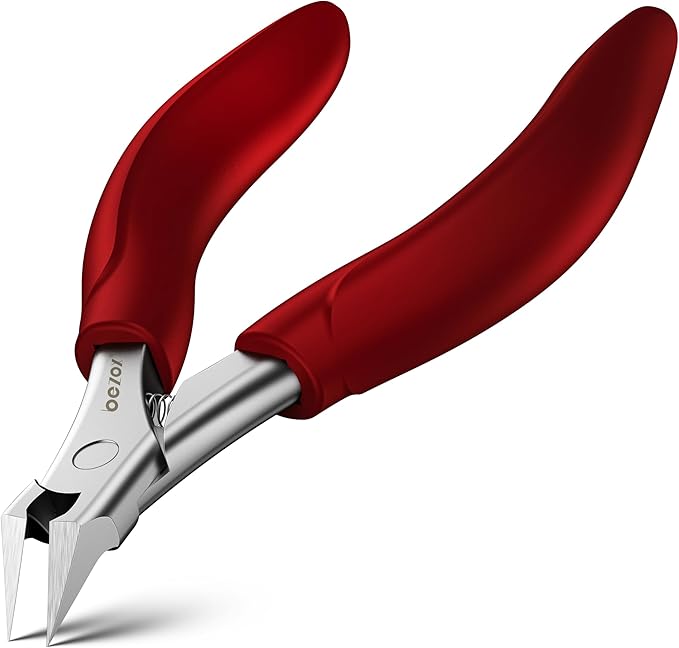BEZOX Toenail Clippers for Seniors, Slant Straight Blade Toe Nail Clippers for Thick and Ingrown Nails, Soft Grip Long Handle Toenail Scissors for Mani & Pedi Nail Care - Red