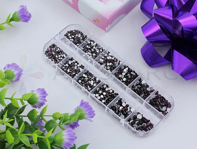 Over 2100 Pieces Purple Amethyst Flat Back Glass Rhinestones Crystals for Nail Art Kit 6 Sizes (1.4mm - 4.8mm)