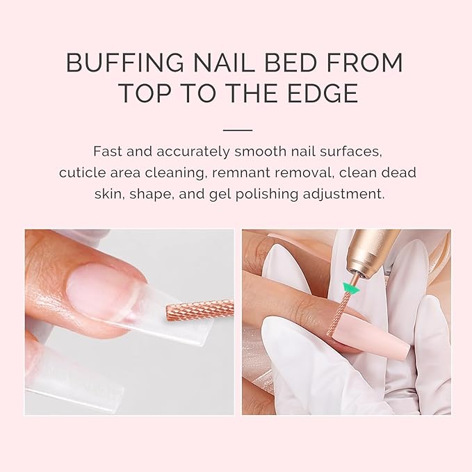 MelodySusie Super Long Mini Barrel Nail Buffer Bit, Professional Safety Carbide Nail Bit for Nail Bed File Cuticle Dead Skin Cleaning Nail Prepare, Two Way Rotate, Manicure Salon Supply, Rose Gold, C