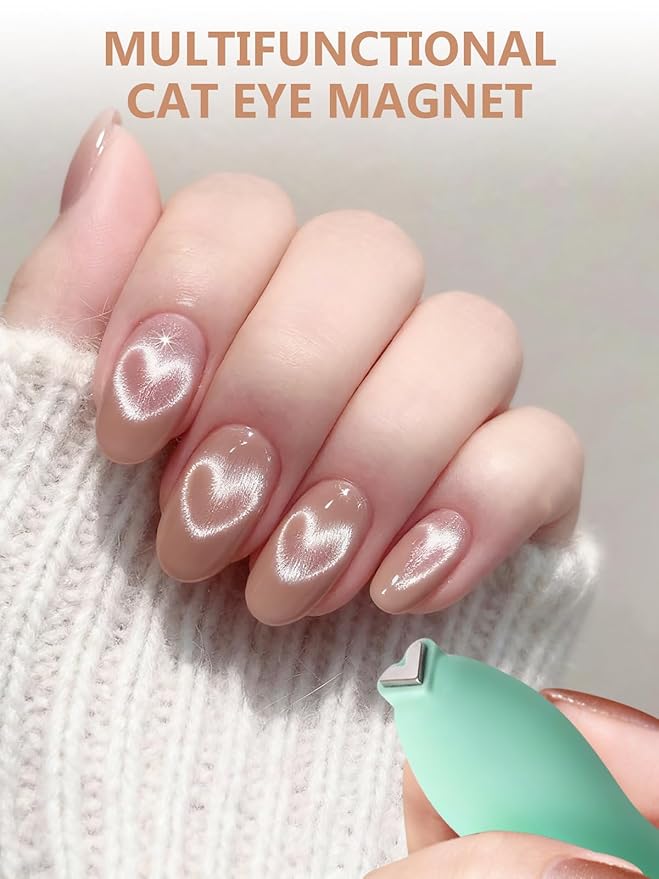 EBANKU Cat Eye Nail Magnet Set, 28PCS Cat Eye Gel Nail Polish Magnet for Nails, 3 IN 1 Heart Magnets for Cat Eye Gel Polish, Cat Eye Magnets Sticks French Nail Design Tools Nail Art Accessories