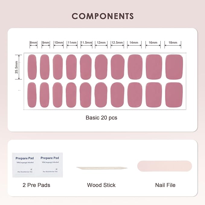 Semi Cured Gel Nail Strips – Real Gel Nails Polish Wraps | Long Lasting Easy Peel-Off Removal | Hema-Free | 20-Piece Solid Bright Pink Salon Sticker Kit with UV Lamps