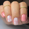 Pink Press on Nails Short Square Fake Nails Pink Full Cover Artificial False Nails with Floral Designs Acrylic Nails Reusable Glue on Nails Removable Stick on Nails for Women 24 Pcs