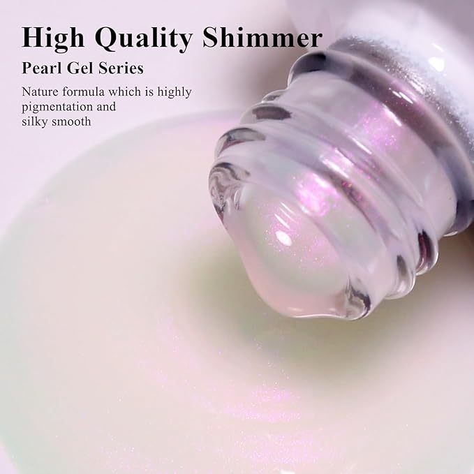 Imtiti Pearl Gel Nail Polish, 0.5 Fl Oz Rose Purple Transparent Shell Shimmer Nail Gel Polish Mermaid Nail Drawing Gel Polish Iridescent Pearlescent Spring Summer Nail Polish Soak Off Led UV