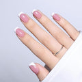 White French Tip Press On Nails - Pink Short Square Fake Nails, Square White Press On Nails Reusable Stick On Nails in 16 Sizes, 32pcs False Nail Kit for Women & Girls (Pink White French)