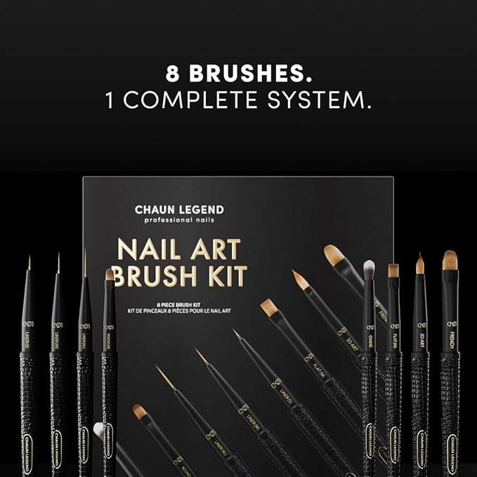 Chaun Legend Nail Art Brush Set 8 Piece - Perfect for gels, acrylics, and detailed designs