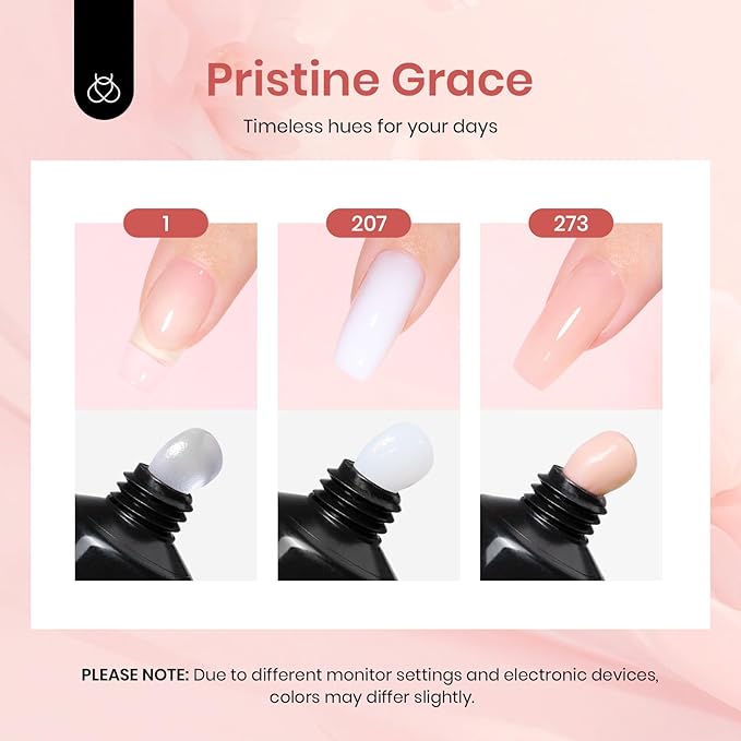 Beetles Poly Extension Gel Kit 3 Colors Nude Clear White With Tips Slip Solution All-in-One Builder Gel DIY French Nail Art Design Beginner Kit, UV & LED Needed