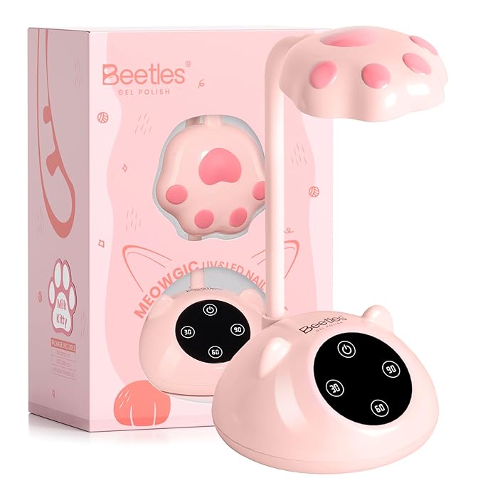 Beetles Gooseneck UV Nail Lamp - Meowgic StrawPurr Mini LED Nail Light with 3 Timer and Countdown Display Flash Cure Lamp for Gel Polish Nails Glue Builder Gel Smart Sensor Cordless Nails Dryer