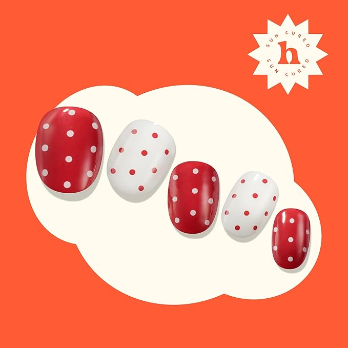 Heyhae Semi Cured Gel Nail Strips | No LED Lamp Needed | Winter, Red, Polka Dots | Easy Apply & Remove, Salon Quality | Includes 28 Strips, 1 Prep Pads, Nail File & Wooden stick - Hey, My Wrap Star