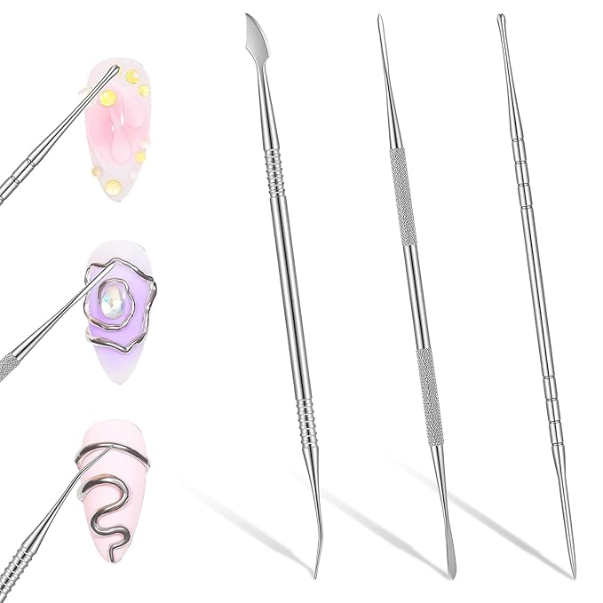 3Pcs Sculpting Nail Tools for Nail Art, Dual-Head 3D Gel Advanced Nails Art Sculpture Pen, Nails Dotting Tool Fingernail Polish Design for Salon Home DIY