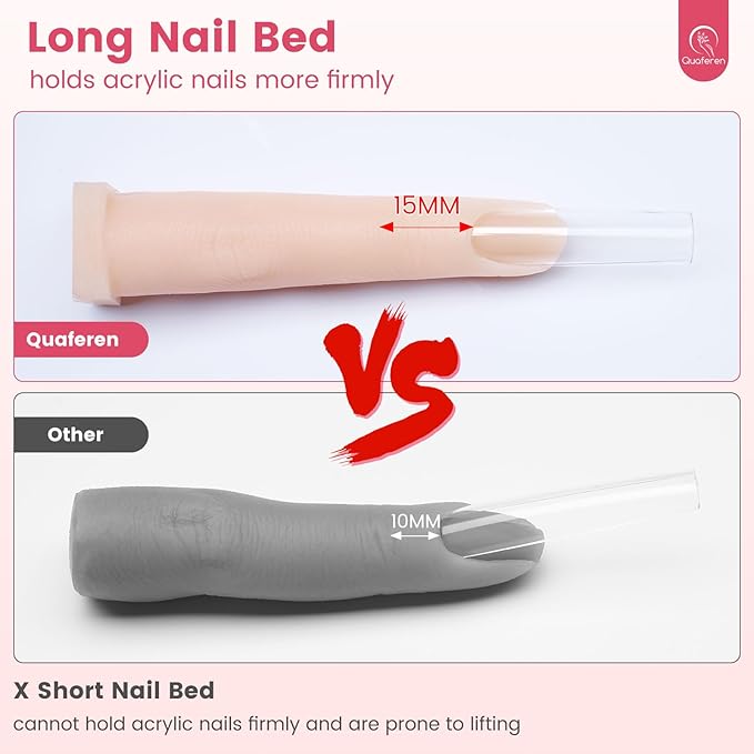 Deciniee Upgraded Square Base fake finger 2PCS Silicone Practice Fingers for Acrylic Nails Flexible Nail Practice Finger Soft Nail Training Model Mannequin Finger for DIY Nails Practice（N0.1）
