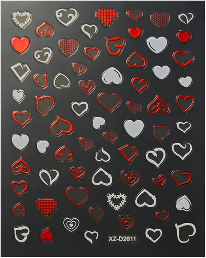 Valentines Nail Art Stickers Heart Nail Decals Glitter Charms Rose 3D Self-Adhesive Lipstick Mark Valentines Day DIY Date Nail Supplies Decorations for Women Girls 6 Sheets