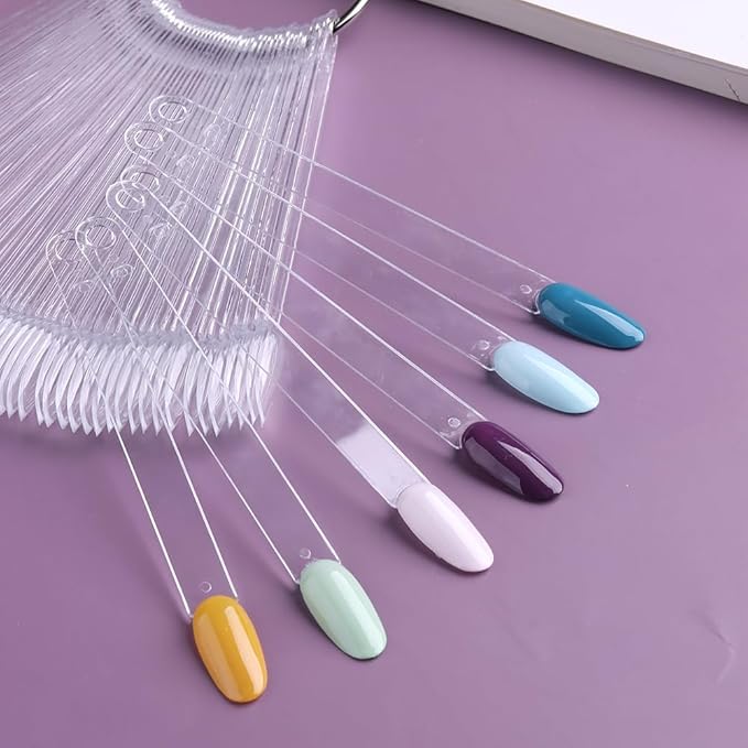 150 Pcs Clear Nail Swatch Sticks with Ring, Oval Shape Nail Swatches for Gel Polish, Transparent Acrylic Tips for Organization, Displaying Colors and Training Nails tech Supplies for Home or Salon Use