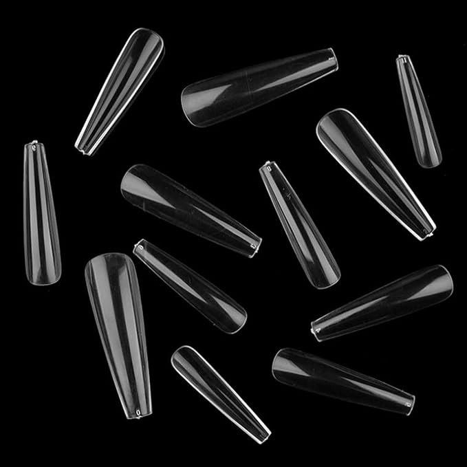 LoveOurHome XL Coffin Acrylic Nail Tips, 240pc Ballerina Shaped, Full Cover Artificial Fingernails, ABS Material, 12 Sizes for Women & Girls Nail Extension
