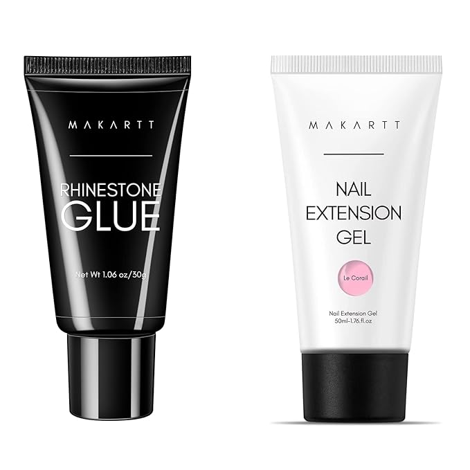 Makartt Poly Nail Gel with Nail Rhinestone Glue for Nails Bundle, 50ML Natural Pink Gel Builder for Nails Beauty Gift Trendy Nail, Super Strong Gel Nail Glue for Rhinestones for Nails