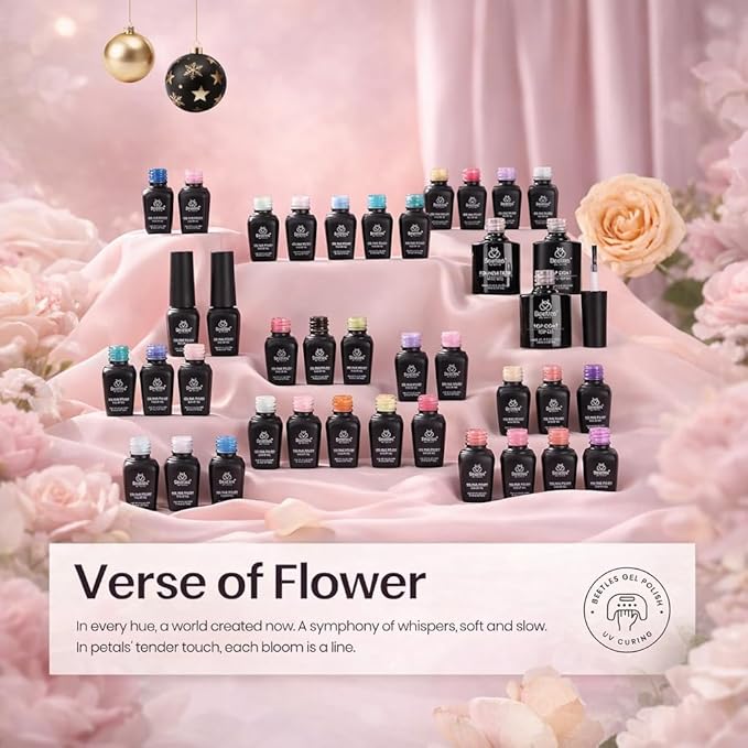 beetles Spring Gel Nail Polish Set - 36 Colors Verse of Flower Gel Nail Kit Pink White Black Red Purple Blue Yellow Gel Colors & 3Pcs Base Top Coat Soak off UV Home Salon Easter Gift for Women