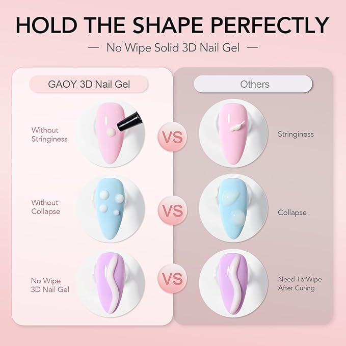 GAOY White 3D Nail Gel, 15g Sculpting Gel for 3D Nail Art Designs Carving, Molding, Painting, No Wipe Gel for Gems & Charms Decoration, Salon DIY Use