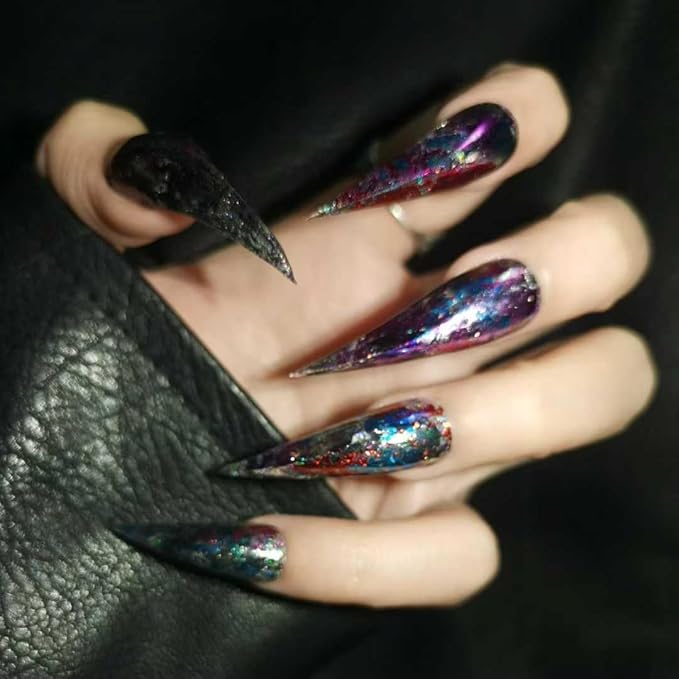 Artisan Press on Nails with Ancient Creatures Design Victorian Style Handmade Reusable Size L