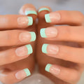 Classical French Nail Art Tips Medium Green False Stick On Nails Natural French Miancure Short Lady's Nails Tips Acrylic Gel Fake Nail Set 24pcs