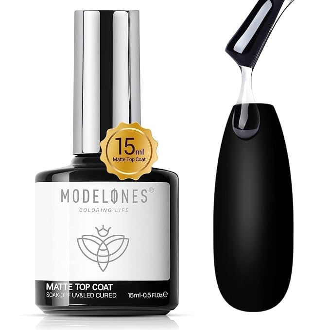 Modelones Matte Gel Top Coat Chrome Proof, 15ML No Wipe Matte Top Coat Chrome Isolation Powder-Resist Velvet Finish Valentines Gel Polish for Nail Art Painting Long Lasting Manicure DIY Gift for Women