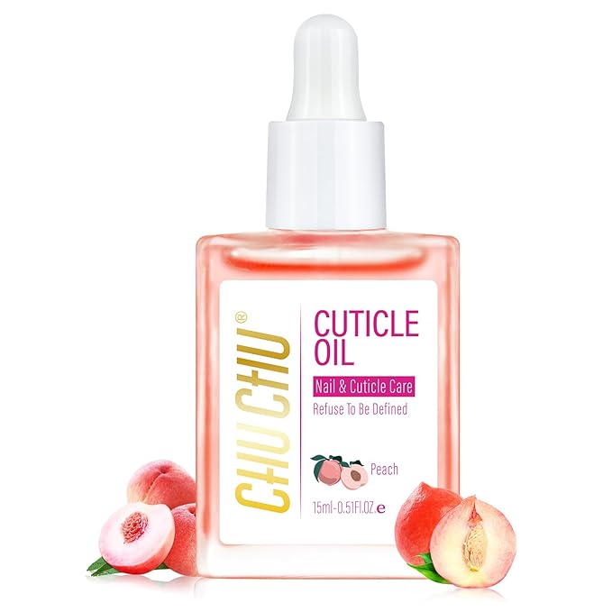 CHUCHU Cuticle Oil for Nails,Jojoba Nail Cuticle Oil Contain Vitamin B & E,Moisturizes Cuticle and Nail's Skin,Strengthens Nails,Prevents Hangnails and Chapped,Peach 15ml