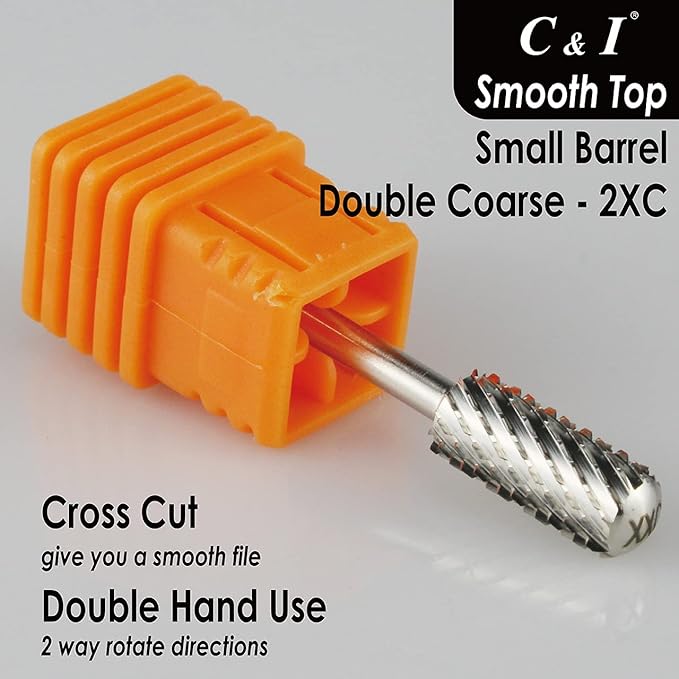 C & I Small Barrel Smooth Top Nail Drill Bit, Safety Round Top, Professional Electric File for Manicure Drill Machine, Remove Nail Gels, Acrylics, 3/32” (Double Coarse - 2XC)