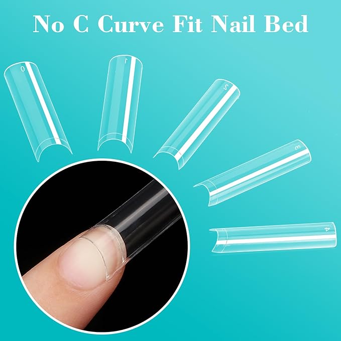 LIONVISON No C Curve Square Nail Tips, XXL 12 Sizes Tapered Square Nails Tips Half Cover Extra Long Clear Straight Nail Tips 240PCS for Nails Art with Box