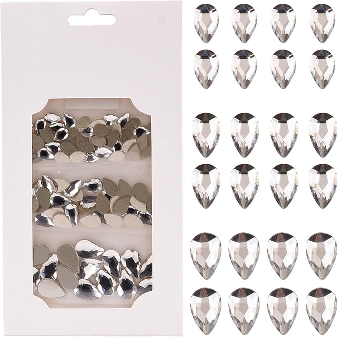 100pcs 3 Size Big and Small Pear Shape Crystal Clear Flatback Foiled Gem Rhinestones for Nail Technician Crafts Clothes DIY Decoration Accessories