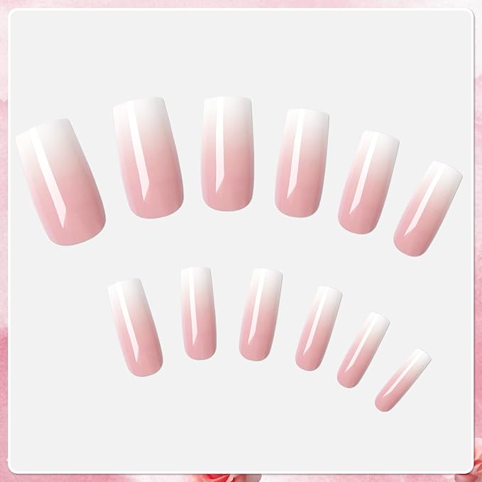 AddFavor 240pc Ombre Press on Nails Long Square, Acrylic Fake Nails Press ons Nail Tips Square Stick on Nails with Nail Glue and Adhesive Tabs for Women