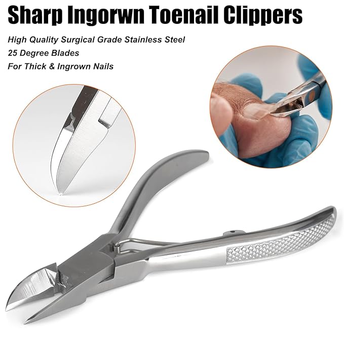 Podiatrist Toenail Clippers, Super Sharp and Wear-Resistant Toe Nail Cutters for Thick and Ingrown Nails, Hand Forged Stainless Steel Pedicure Clippers for Men Women Seniors, Curved Blade