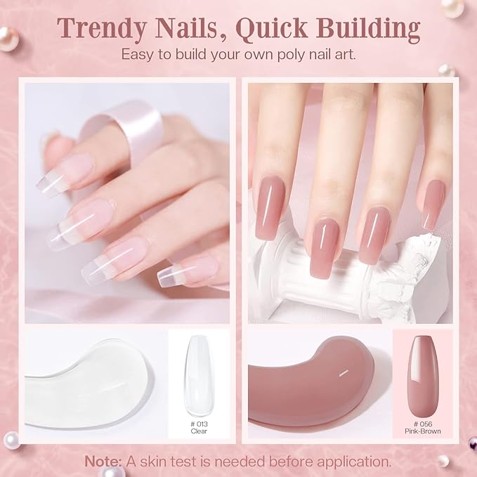 Modelones Poly Nail Gel Kit 30ml 2PCS Clear Brown Colors with Slip Solution Extension Builder Enhancement Professional Starter Kit Nail Technician Manicure DIY