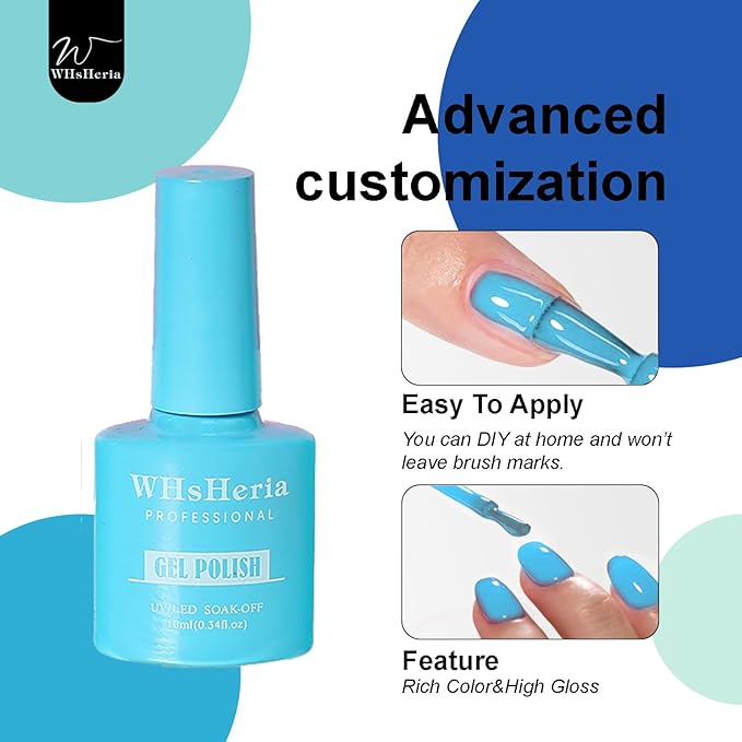 TPO Free Gel Nail Polish Set，6pcs 10ML Baby Blue Light Blue Aquarius Water Ocean Collection Summer Long-lasting Soak off LED/UV Light Suit Give it to Women as a Gift for Daily Life (119-E)