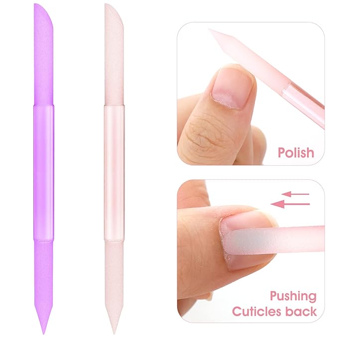 Sibba Glass Cuticle Pusher 2x Double Sided Nail File Manicure Stick Professional Precision Cuticle Crystal Gel Polish Remover Nail Salons Care Tools Women Abrasive Surface Scraper Cleaner(Pink/Purple)