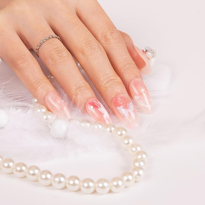 LOVFUL Press on Nails Love is in the air | Handmade with Full Covered Crystals | Reusable Fake Nails | Almond Regular 1.0 in | H296-L