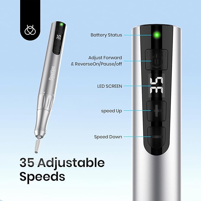 Beetles Electric Cordless Nail Drill, 35 Adjustable Speeds Portable Nail File for Acrylic Gel Nails Professional Efile Nails Drill Kit with Bits Dust Brush Manicure Pedicure Tools for Home Salon Use
