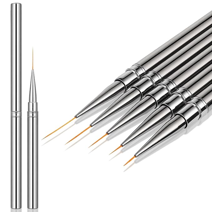 5 Pcs Liner Brushes for Nails Nail Art Brushes Detail Brush Dotting Painting Tools Thin Nail Art Brush for Gel Polish Long Lines Thin Details Fine Drawing, Sizes 6/9/12/15/18mm (Silver)